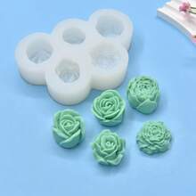 1个5孔玫瑰花硅胶模具，适用于制作蜡烛、粘土工艺品 - 白色 - 查看 4