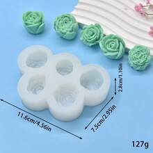 1个5孔玫瑰花硅胶模具，适用于制作蜡烛、粘土工艺品 - 白色 - 查看 7
