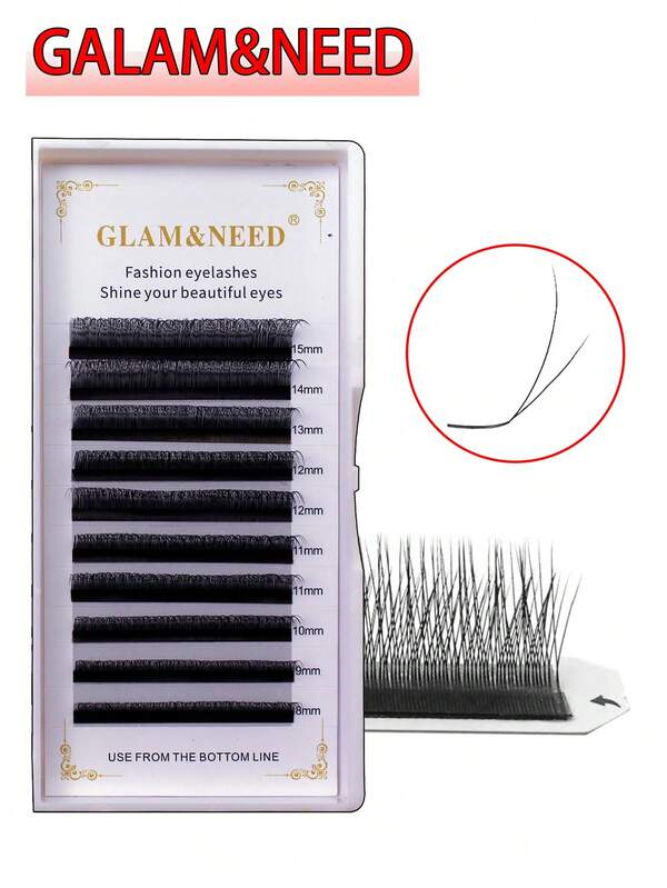 10 rader Glam&Need Nya mjuka sammetsfärgade Clover Bionic ögonfransförlängningar, V-formade fransar för professionella ögonfransstylister