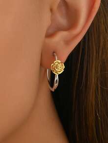 1对玫瑰花形耳环，简约浪漫风格，百搭休闲 - 玫瑰花耳圈 - 查看 8