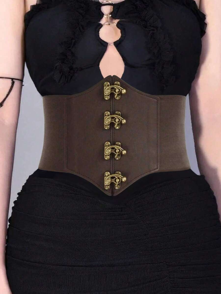 1 pièce Ceinture cintrée  de grande taille de couleur foncée pour femmes, ceinture corset  avec boucle métallique punk, convient pour les festivals de musique, Halloween, les soirées rave
