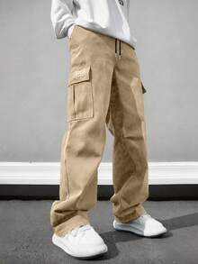 1pc Men's Multi-Pocket Cargo Pants, Suitable For Spring/Autumn, Summer Beach, Daily Commute, Sports Training, Outdoor Hiking, Casual, Fitness, Jogging, Straight Leg Trousers, Versatile & Fashionable, Fall - Khaki - View 2