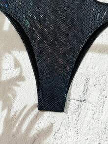 1 pieza Bikini circular de punto elegante y sexy con estilo bohemio y metálico, adecuado para la playa, viajes, citas, primavera/verano