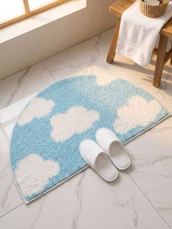 1 pieza Alfombra de baño en forma de semicírculo con diseño de nube lavable, alfombra para sala de estar, alfombra decorativa, alfombra para sala de estudio, alfombra para dormitorio, amigable con la piel, suave, antideslizante, adecuada para felpudo, comedor, porche, lavable a máquina, plegable, fácil de limpiar, duradera, decoración del hogar personalizada, decoración del hogar de moda, decoración navideña