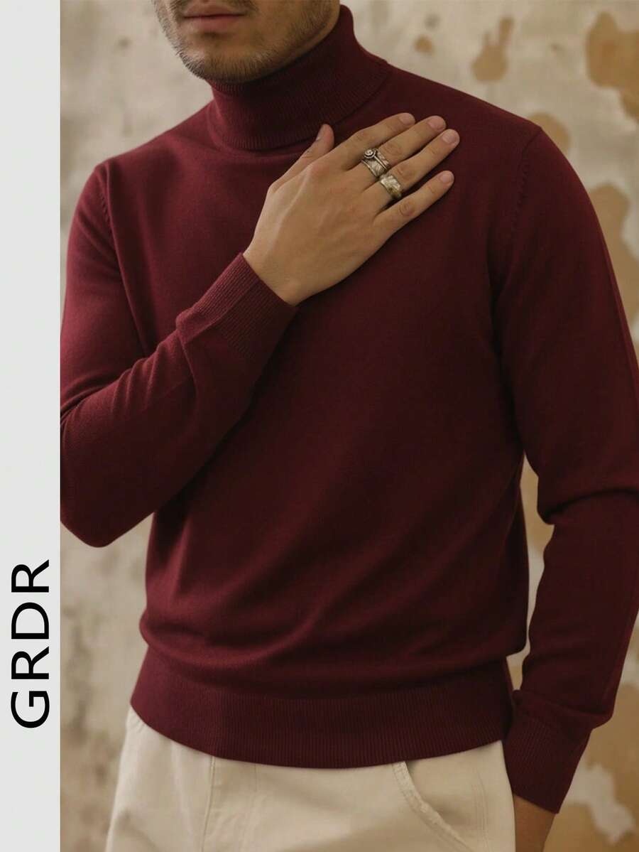 GRDR 男士圆领长袖毛衣，百搭日常针织套头衫