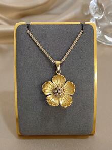 1件精美花朵吊坠项链，女士优雅不锈钢链项链，日常及派对饰品，圣诞节、情人节、母亲节礼物 - 彩色 - 查看 14