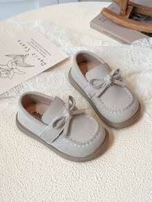 2026 Spring New Girls Shoes, 1 Pair Comfortable Flat Shoes For Baby Girls, Bow Decor Cute Infant Toddler Shoes, Fashionable Baby Outdoor Flat Shoes, Soft & Durable Casual Shoes - Beige - View 2