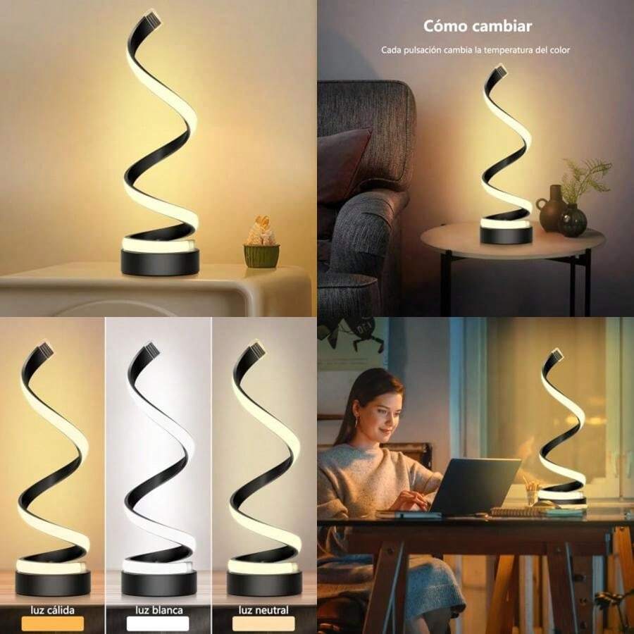 Lámpara de Mesa Minimalista Regulable, Lámparas de Mesilla de Noche Moderna en Espiral, 40cm de Altura, 24W Lámpara Decorativa Contemporánea para Dormitorio, Salón, Oficina(default) - Multicolor - Ver 1