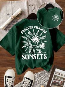 Women's Casual Graphic Tee, Street Style Short Sleeve T-Shirt, Cute Summer Top, Vacation Vibe - Green - View 1