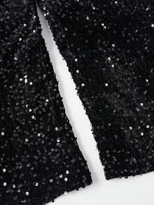 两件套 - 优雅精致的派对套装，长袖外套搭配直筒裤，魅力十足的休闲亮片条纹西装，适合情人节、新年活动、派对等场合 - 黑色春季款 - 彩色 - 查看 11