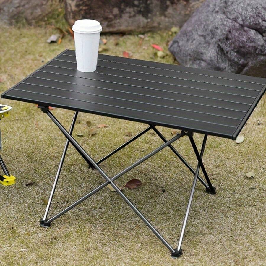 Folding Table, Sturdy, Portable Folding Table Made Of Aluminium For Indoor And Outdoor Use, Square, With Storage Bag, Ideal For Picnics, Parties And Camping. - 黑色M - 查看 1