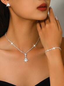 Conjunto de joyas de cristal brillante - Collar, Aretes, Pulsera, Fiesta nupcial, Evento formal, Regalo del Día de San Valentín - Multicolor - Ver 8