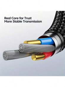 三合一快充线，兼容等设备。兼容 14/13/12/11/SE/X/8/7/6，耐用尼龙编织线，支持USB充电，三合一快充线，配备Type-C和Lightning接口，柔软耐用，三种输出选项，兼容、安卓手机和平板电脑，AC转手机，USB Type-C，Lightning充电线 - 彩色 - 查看 4