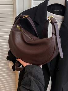 时尚新款女士单肩包，纯色简约PU皮革高端款，适合约会、购物，百搭大容量，精致美观 - 咖啡 - 查看 10