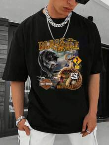 Wolf men's T-shirts, men's sweatshirts, workout T-shirts, men's pajamas 100% cotton, short sleeves, casual and fashionable, can be paired with jeans, machine washable Christmas gifts, Valentine's Day gifts, shipped from local warehouse - Negro - Ver 2