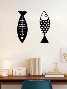 1 pieza (20-60cm), Decoración de pared de pez de metal estilizado, con diseños de peces de patrones negros detallados, en un estilo minimalista artístico, ideal para amantes de la decoración del hogar moderna, tema minimalista acuático - perfecto para Halloween/Navidad/Día del Niño, fiestas en el hogar/proyectos DIY/inauguraciones de casa, cocina/sala de estar/dormitorio/balcón, primavera/verano, colgante decorativo - Multicolor - Ver 6