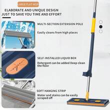 2025 New Large Flat Mop With 6 Reusable Mop Head Dry And Wet Flat Mop And Bucket Set Adjustable Handle Self Wringing Flat Mops 360 Rotation Flat Mop Blue With 6pcs Mop Head - 藍色帶6個拖把頭 - 查看 6
