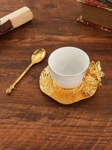 1 Set Ceramic Coffee Cup & Saucer With Spoon, 3D Butterfly Handle, Gold Tone Mug, Household Cup, Nordic Minimalist Milk Cup, Afternoon Tea Cup, Red Tea Cup, Valentine's Day Gift - Gold - View 8