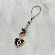 1pc Metal Heart & English Letter A-Z Pendant Phone Lanyard, Black Vintage Style A-Z Letter & Elegant Butterfly Phone Charm