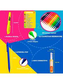 KIT MATERIAL ESCOLAR COMPLETO MOCHILA MENINO ENSINO FUNDAMENTAL MÉDIO FACULDADE ESCOLA ESTOJO CADERNO MASCULINO AZUL papelaria - Multicolorido - Visão 3