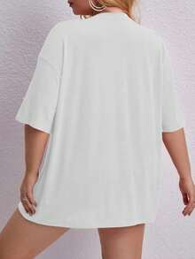 Oversized Printed Aloha Flower T-Shirt, Summer/Spring Short Sleeve Blouse, Lightweight Gym Wear - White - View 2