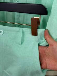 Linen Shirt And Shorts Set (2 Pieces) - Mint Green - View 5