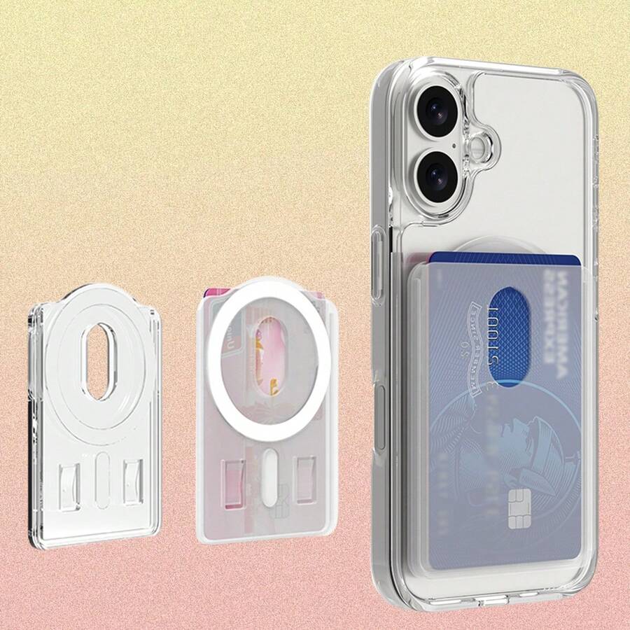 1pc Multi-Functional Magnetic Card Holder Phone Case With Stand, Transparent Adhesive Card Slot Protective Cover Compatible With MagSafe, Suitable For Various Phone Models - Multicolor - View 1