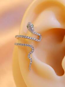 1 chiếc khuyên tai kẹp hình rắn màu trắng đính đá Zirconia, không cần xỏ lỗ. - Bạc - Xem 9