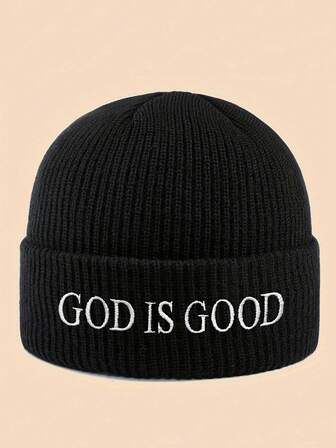 1pc Men's Winter Hat God Is Good Christian Faith Winter Brimless Knitted Hat, Unisex Outdoor Skiing, Cycling, Fishing, Warm Knitted Hat, Suitable For Gatherings And Daily Outings,Giving Gifts To Family And Friends