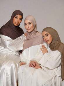 3pcs Jersey Hijabs Value Pack, Upgraded Edged Classic Solid Color Silky Cotton 170*60cm Long Scarf Instant Head Cover Shawl, Suitable For Daily Casual, Outdoor, Gift - Brown-light Khaki-coffee - View 6