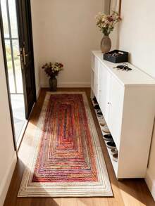 1pc Geometric Layered Pattern Carpet, Concentric Rectangular Layers, Vibrant Colors & High Saturation, Combining And Modern Geometric Design, Strong Visual Impact, Runner Rug, Carpet, Runner, Area Rug, Mat, Home Decor, Area Carpet, Living Room Area Rug, Living Room Home Decor, Room Decor, Plush Carpet, Fuzzy Carpet, Autumn/Winter Carpet - Multicolor - View 2