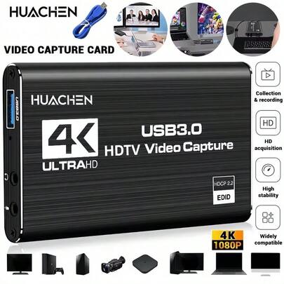 Tarjeta de captura de video HDTV 4K, compatible con 1080P 60FPS, USB 3.0, plug and play, ultra baja latencia, compatible con HDR, adecuado para juegos, transmisión en vivo, conferencias, grabadoras móviles, accesorios de juegos, productos electrónicos modernos, funciona con medios de transmisión