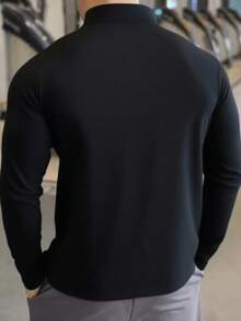 KOVSEE 男士黑色立领健身卫衣，半拉链长袖，速干透气修身款，适合骑行、跑步、健身房训练