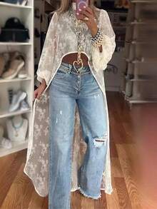 Women's Valentine's Day Floral Patterned Tulle Cover Up  Lightweight  Flowing   Print   Camisole For  Occasions  Parties Or Everyday Chic Looks - 白色 - 查看 3