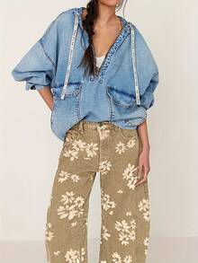 Women'S Y2k Distressed Boyfriend Fit Jeans |   Floral Print, Boot Cut, Mid Waist, Button Fly Closure, Casual Style, Suitable For All Seasons - Nhiều màu - Xem 6