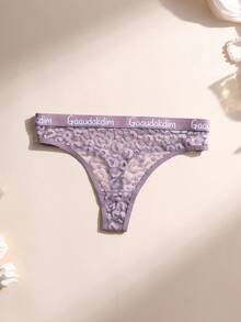 6 PCS Women's Sexy Lace Thong Low Waist Seamless Panties Letter Belt Briefs Comfortable And Breathable Lingerie Underwear - Multicolor - View 8