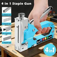 4-In-1 Manual Staple Gun Kit, Blue Color, Suitable For Wood, Fabric, Sofa Furniture, Felt And Canvas, No Electricity Required