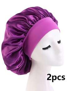 2pcs Stretchy Knit Beanie Hats, Silk Satin Finish Caps Hair Sleep Cap - Black - View 14