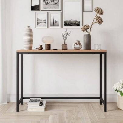 Thin Console Sofa Table For Entryway Wood Couch Side Table Hallway End Entrance Computer Desk Window Table For Plants Indoor Slim Coffee Table Black+Teak Color