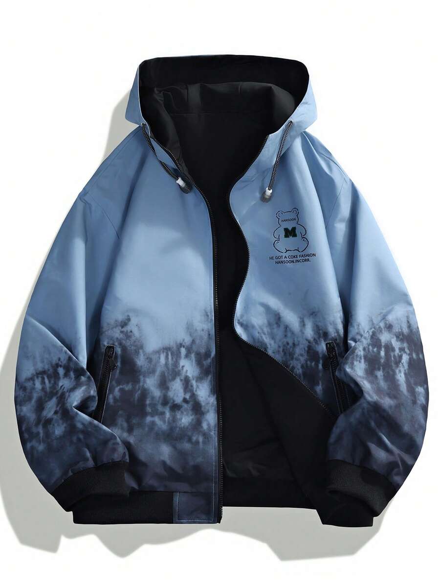 2-In-1 Men's Jacket, Reversible Loose Fit Hooded Outerwear, Couple Style, Spring/Autumn - Baby Blue - View 1