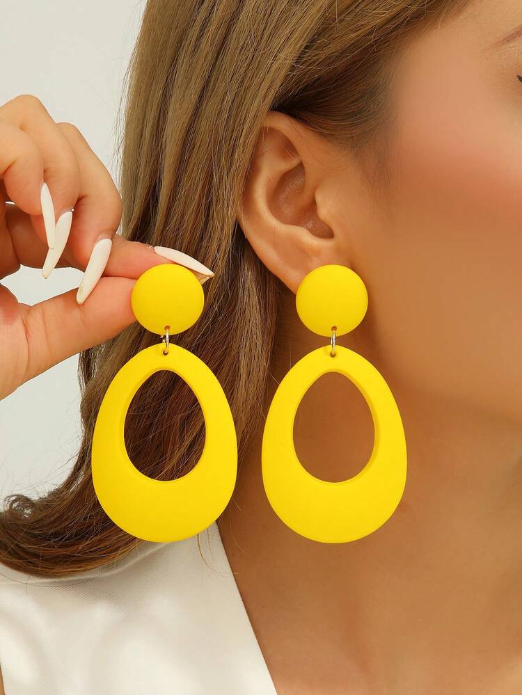 奶油甜甜圈树脂耳环，简约亚克力圆形开口耳环，轻盈百搭，温柔优雅，修饰脸型 - 彩色 - 查看 2