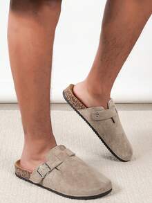 男士休闲纯色套脚穆勒鞋，舒适防滑软底，圆头设计，舒适织物鞋面，PVC鞋底，套脚式设计，适合全年户外活动，有秋冬季保暖款和非保暖款可选。 - 卡其色 - 查看 4