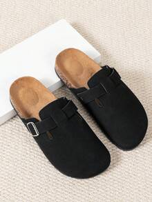 男士休闲纯色套脚穆勒鞋，舒适防滑软底，圆头设计，舒适织物鞋面，PVC鞋底，套脚式设计，适合四季户外活动，有秋冬季保暖款和非保暖款可选。 - 黑色1 - 查看 6