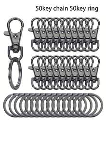 10/100PCS Lobster Clasp With Split Rings And Swivel Buckle Hanging Waist Key Hook Buckle, Zinc Alloy Dog Buckle For DIY Leather Case Bag Hardware Accessories Jewelry Making