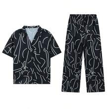 2pcs/Set Women's Loose Casual Floral Peplum Top And Wide-Leg Pants Suit, Spring 2026 Black Summer - Black - View 2