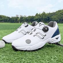 Unisex Professional Golf Shoes - All-Season Sole, EVA Sole And Microfiber Synthetic Upper, Suitable For Golf, Hiking, Training - White With Blue Decor, Golf Shoes, Hiking Shoes, Fashionable Sports Design, Durable Athletic Wear