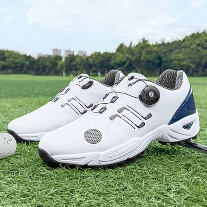 Zapatos de golf profesionales unisex - Suela para todas las estaciones, suela de EVA y parte superior sintética de microfibra, adecuados para golf, senderismo, entrenamiento - Blanco con decoración azul, zapatos de golf, zapatos de senderismo, diseño deportivo de moda, ropa deportiva duradera