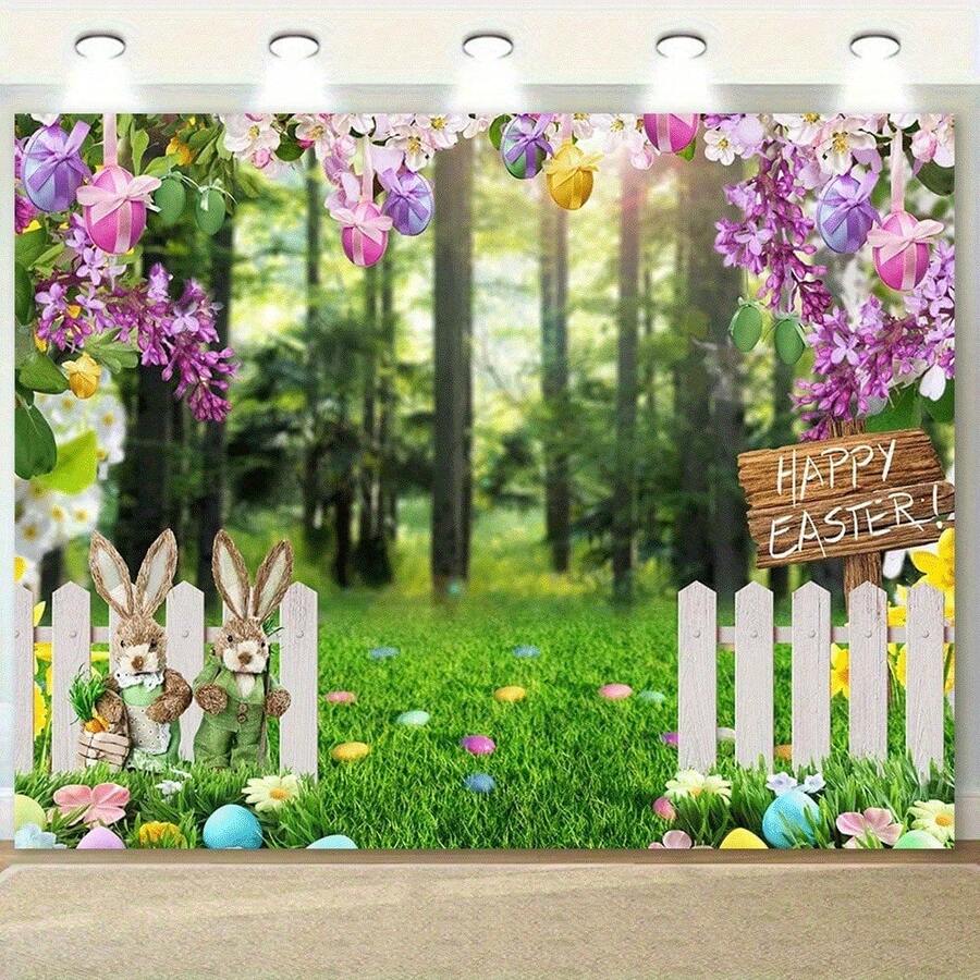 1 pieza Fondo de fotografía de Pascua, adecuado para decoración de primavera, tamaño: 230 X 180 cm o 90.55 X 70.86 pulgadas - Multicolor - Ver 1