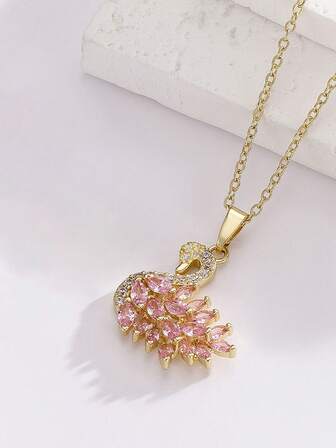 1pc Premium Cubic Zirconia Swan Necklace, Micro-Inlaid Zirconia Pendant Choker, Unique Design, Suitable For Women Gifts, Bridal, Daily Wear, Date, Party