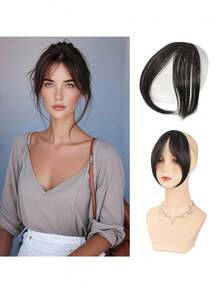 8.5 Inch Middle Part Bangs Hairpiece, Realistic Invisible Lightweight Fluffy Hair Topper To Add Volume